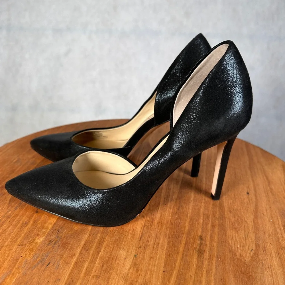 Jessica Simpson Paryn Pumps Women 8.5 Black Good Metallic D'Orsay Stiletto Heel